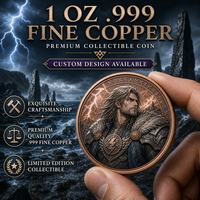 Pièce de collection de guerrier viking en cuivre fin .999 de 1 oz, avec portrait de rune nordique personnalisé, médaille commémorative, vente en gros