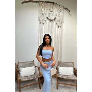 Conjunto Azul Celeste para Mujer con Falda con Detalle de Abertura - Product Image 3