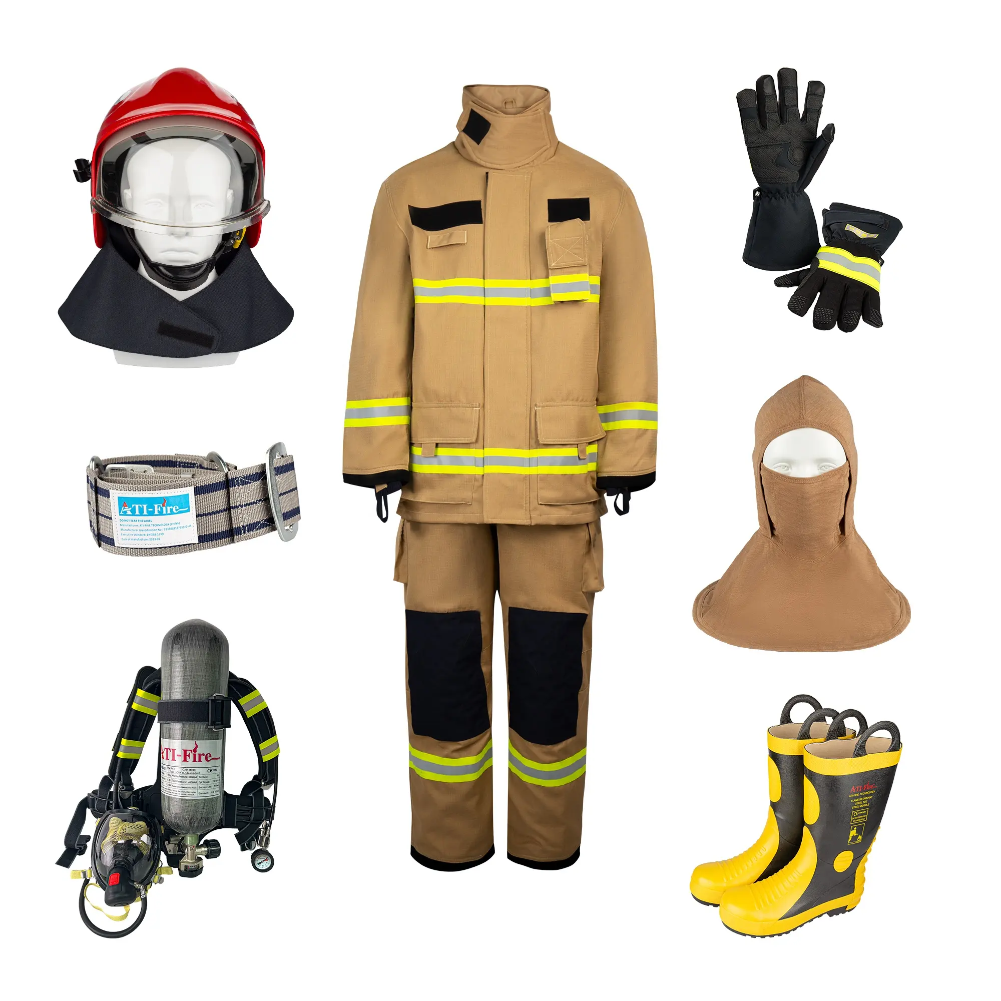 Brandweeruniform Inclusief Brandweerjas Vuurbroek Brandweerhelm Brandweerhandschoenen Brandweerlaarzen Brandwerend Pak