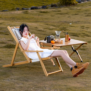Silla <span class=keywords><strong>plegable</strong></span> de <span class=keywords><strong>madera</strong></span> cómoda contemporánea, <span class=keywords><strong>tumbona</strong></span> enfriadora portátil para el hogar, ocio, playa, Camping, piscina, parque al aire libre - Product Image 2