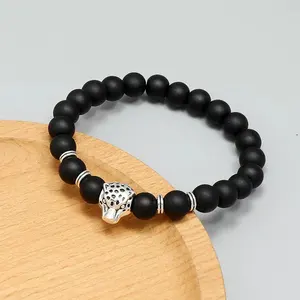 Metal glass grind frosted exquisite cheap leopard panther beaded bracelets