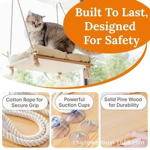 Hamaca para gatos de madera, color madera natural, cama para gatos para colgar en la ventana, para uso en interiores y exteriores. - Product Image 4