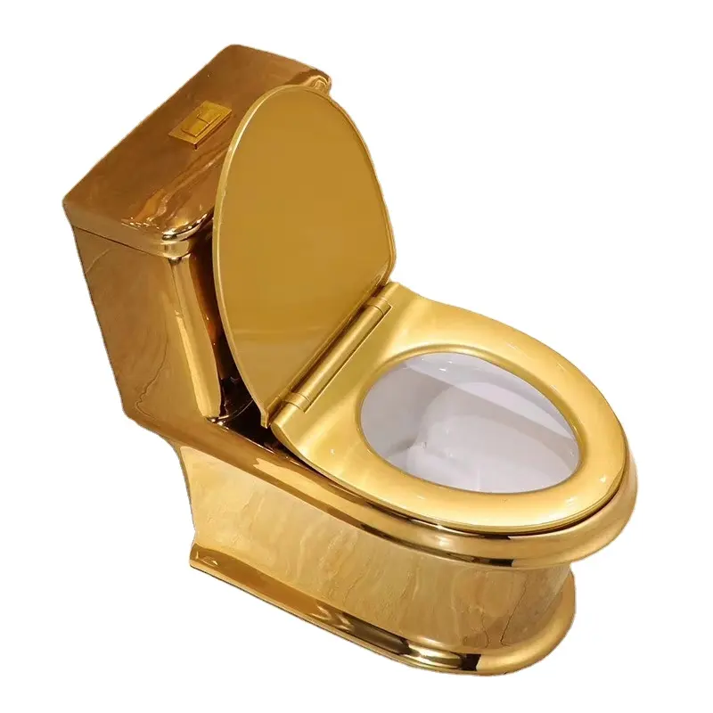 Lüks altın duvara monte çerçevesiz tuvalet yıkama altın seramik WC zemin ayakta oturma klozet altın renk boyama