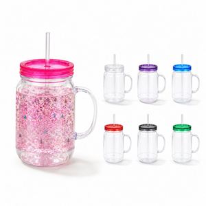 Wholesale 22oz DIY Snow Globe Tumbler with <b>Straw</b> and Handle Acrylic Mason Jar Cup Reusable <b>Drinking</b> Mug for Gifts & Party Favors - Product Image 1
