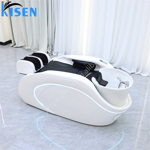 Station de lavage du cuir chevelu en fibre de verre de qualité supérieure avec compartiment de massage, couvercle vapeur transparent et revêtement en PU souple pour chaise commerciale - Product Image 4