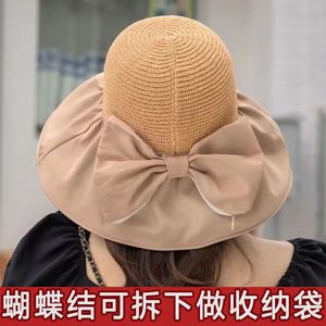 Sombrero de paja amarillo con ala ancha y lazo desmontable ajustable para mujer, protección solar para viajes al aire libre y ciclismo - Product Image 5
