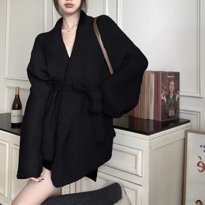 Cárdigan de punto con cuello en V, estilo casual y cómodo, con cinturón, para mujer, otoño-invierno, de fábrica, personalizado, venta directa - Product Image 5