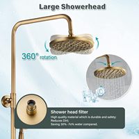 Système de douche mural en laiton antique de 8 pouces avec pommeau de douche pluie et kit de douche à double poignée croisée