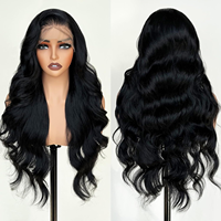 Pelucas de Cabello Humano Sintético Brasileño con Ondas Negras, Frontal de Encaje Transparente HD 13x6, con Reflejos, para Mujeres Negras, de Alibaba
