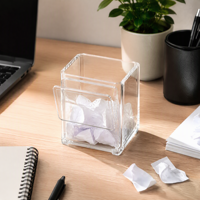 Mini poubelle de bureau en acrylique transparente personnalisée avec gobelet amovible, logo OEM, bord rond, pour unité de bureau