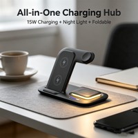 Chargeur de téléphone sans fil pliable multifonctionnel chaud 15w support de Station 3 en 1 avec veilleuse pour iPhone pour Samsung Logo personnalisé