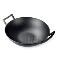 Grand wok en fonte pré-assaisonné de 14 pouces - Compatible induction, double poignée, grande capacité, poêle à frire pour tous les types de cuisinières