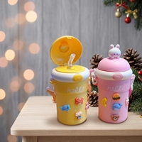 En gros, Tasse en verre sodocalcique double paroi, couleur unie, avec couvercle à paille, design 'petits dumplings', design esthétique soigné, pour thé/eau
