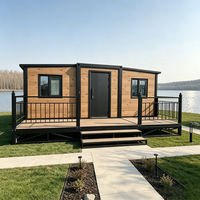 Cabane préfabriquée moderne en bois grainé, maison conteneur extensible de 20 pieds avec terrasse, mini-maison modulaire de luxe pour villa