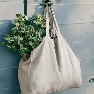 Hot Sale Large Plain Foldable Reusable Shopping Grocery Bag Eco Cotton Linen Tote Bag For Women Travel Beach