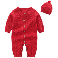 Mamelucos de algodón 100% para bebé, Mono para niño y niña recién nacido, sombrero de manga larga, monos de punto para Otoño/Invierno, cálidos para niños