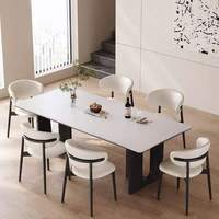 Table à manger rectangulaire 6 places en bois massif et pierre frittée, style crème français, vente directe usine en gros