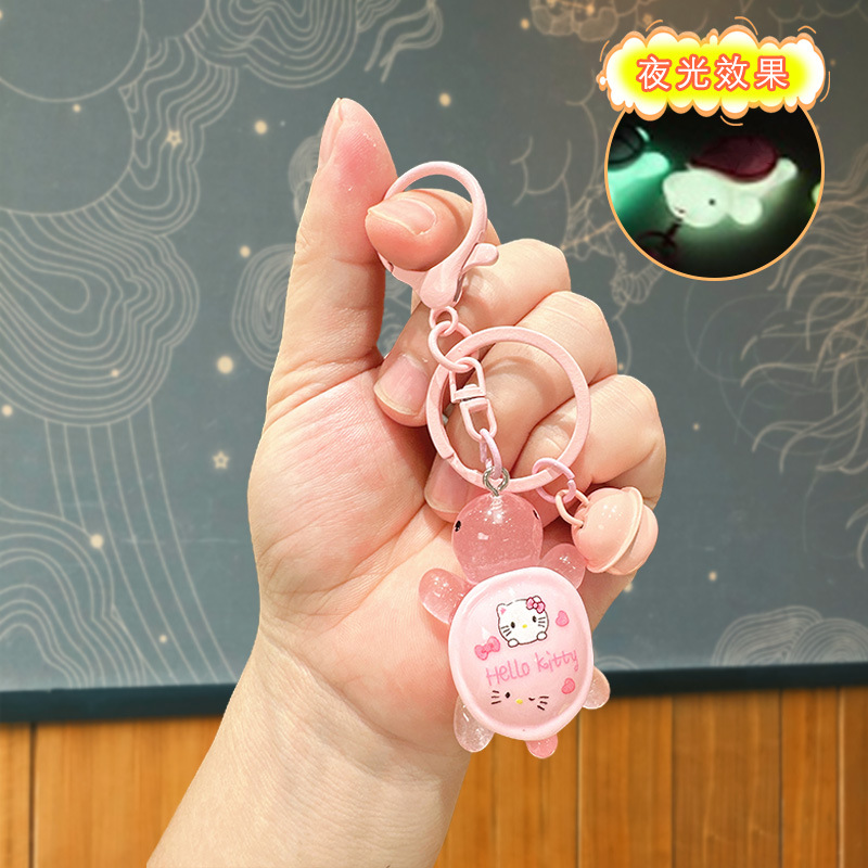 Cartoon luminous little turtle keychain-pink kt cat