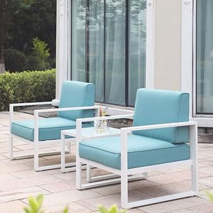 Poltrona <span class=keywords><strong>da</strong></span> esterno in alluminio 3 pz moderno divano in metallo per <span class=keywords><strong>balcone</strong></span> set di conversazione con <span class=keywords><strong>tavolino</strong></span> (Grey) - Product Image 2
