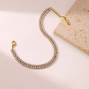 Pulsera de tenis de lujo chapada en oro de 18 quilates, diseño geométrico de doble fila con circonitas, para mujer - Product Image 5