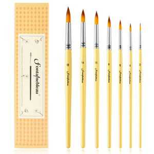 Vente en gros de pinceaux de peinture en Nylon pour aquarelle, ensemble de pinceaux de peinture d'artiste acrylique de forme ronde en bois jaune - Product Image 1