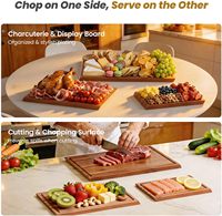 Ensemble de 3 planches à découper double face en bambou carbonisé, compatibles couteaux, pour la préparation et le service des repas en cuisine, avec support