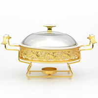 Plat de service rond en céramique de luxe doré 11/13 pouces pour mariage, hôtel, buffet, chauffe-plats avec réchaud
