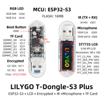 Carte de développement USB mini ESP32-S3 LILYGO T-Dongle-S3 Plus avec écran de 0,96 pouces, puce de cryptage, émetteur-récepteur IR, microphone