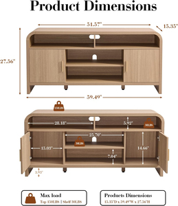 Contemporary Curved Profile Design TV <b>Cabinet</b> 2 Doors Console Table Wood Entertainment Center Furniture Light Oak Grey - Product Image 4