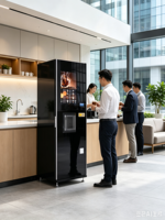 Distributeur automatique de café commercial vertical, du grain à la tasse, avec système de paiement multiple et écran tactile intelligent