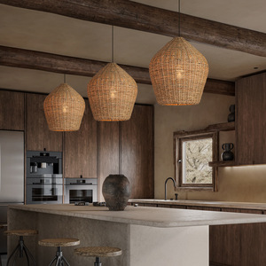 Lampe suspendue en rotin ronde, ampoule LED E27, pour salle à manger, bar, salon de thé, Style Zen - Product Image 4