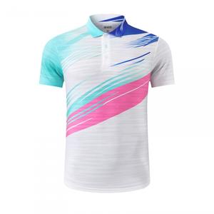 Kaos Polo Badminton Custom Cetak Garis Brush Stripe Cepat Kering Jahitan Tahan Lama Bernapas Pakaian Latihan Klub Tim OEM ODM Grosir - Product Image 1