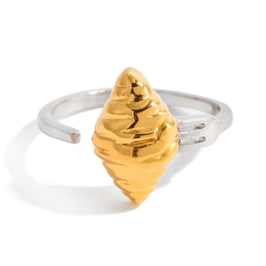 Croissant Shaped <b>Open</b> <b>Ring</b> 18K Gold Stainless Steel Color Blocked Unisex Fashion Jewelry Gift - Product Image 5