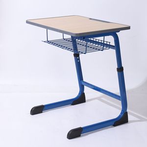 Bureau d'école Lin Ying avec panier de rangement pour élèves du primaire, design moderne et minimaliste, cadre bleu, plateau en bois - Product Image 2