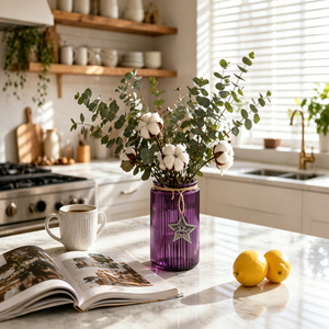 Vase en verre cylindrique côtelé avec ornement étoile et <span class=keywords><strong>ficelle</strong></span> pour la décoration de Noël et les centres de table de mariage – Vente en gros - Product Image 4