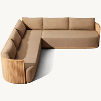 Ensemble de meubles d'extérieur en forme de L, canapé lounge, canapé bouclé, table basse, ensemble de meubles en bois