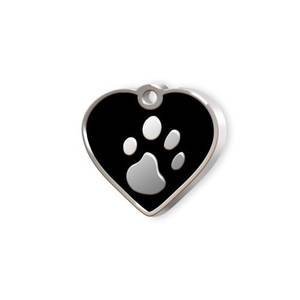 Etiqueta para Mascotas, Mini Corazón Negro con Adorno de Huella de Pata - Product Image 1