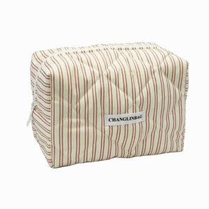 줄무늬 폴리에스터 퀼팅 패딩 메이크업 가방 맞춤 로고 OEM ODM 여성용 핑크 뷰티 파우치 프로모션 퀼팅 소형 화장품 가방 - Product Image 1