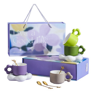 Caja de regalo esmaltada de color capuchino Espresso Vintage europeo de 250ml, juego de tazas y platillos de té y café de cerámica con asa Sp - Product Image 1
