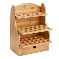 Boîte de rangement pour huiles essentielles, 46 emplacements, présentoir à vernis à ongles avec tiroir, bambou, 3 niveaux, rangement pour huiles essentielles