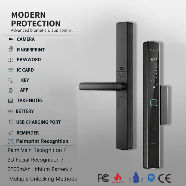 3D Facepalm Wifi Smart Lock Electronic Biometric Fingerprint Gate Smart Digital Exterior Security Front Door Lock With Camera