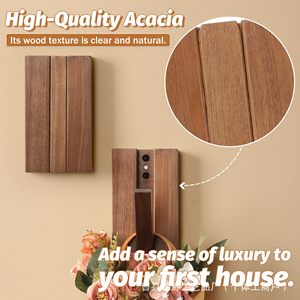 Ganchos para abrigos de madera maciza para montar en la pared, color nogal, con tornillos integrados, resistentes, con capacidad de hasta 22 libras, para colocar detrás de puertas o en paredes. - Product Image 4