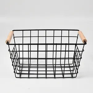 Cesta de almacenamiento de metal para el hogar, alambre de hierro negro decorativo, pequeño y popular