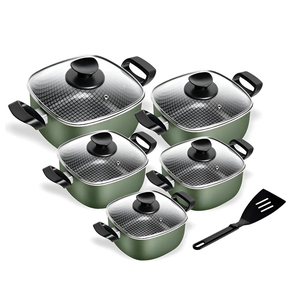 Modern <b>Ceramic</b> Marble Coated 6-Piece Pot <b>Pan</b> Glass Lids Bakelite Handles Non-Stick Aluminum Cookware Set Induction Compatible - Product Image 1