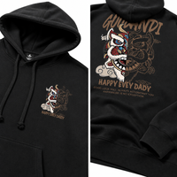 Sweat à capuche oversize vintage noir pour homme avec motif Danse du lion chinois imprimé au dos, poche avant, cordon de serrage, pull décontracté pour l'automne, ODM