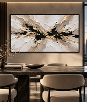 Peinture sur toile abstraite texturée 3D Or Noir Ivoire, Art mural de luxe pour la décoration de hall d'hôtel, villa, salon
