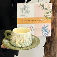 Ensemble de tasses et assiettes à café vintage de luxe léger, motif fleur carillon éolien, haute esthétique, avec boîte cadeau portable, nouveau, pour thé de l'après-midi et anniversaire