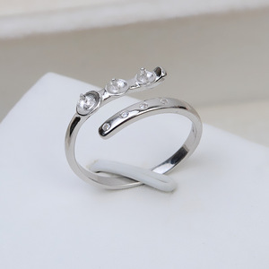 Accessoires DIY faits à la main, bague ouverte en argent S925, ensemble vide à 3 perles pour femme, tailles 4-5-6, modèle Wenchi 17035 Chine - Product Image 2