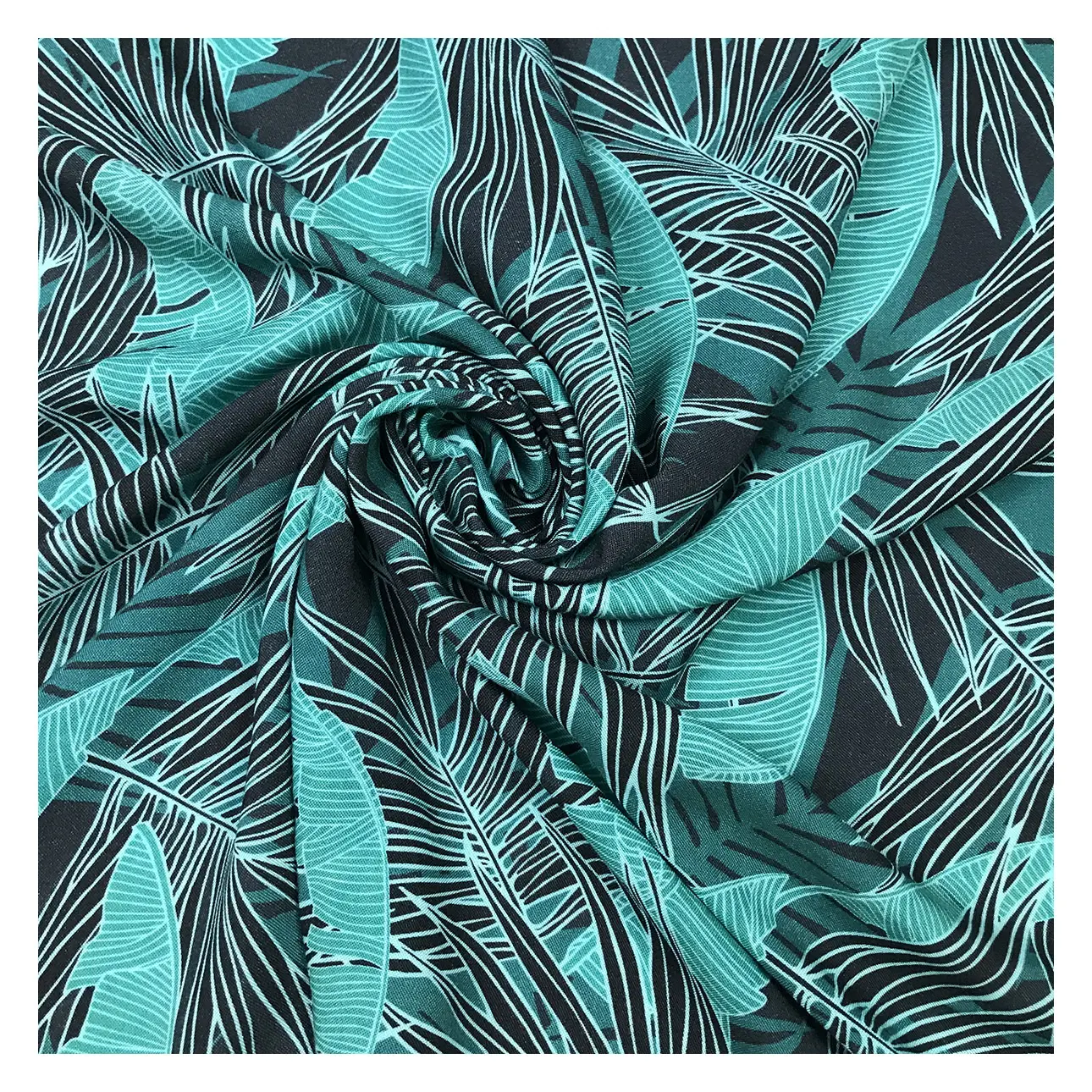 Rayon Atacado Barato Viscose Tecido para Vestuário Folha de Banana Tropical Design Impressão Digital Hot Selling Green Woven Plain GB