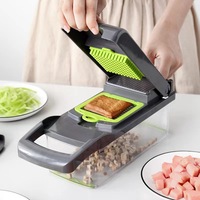 Hachoir à légumes multifonctionnel 16-en-1, mandoline manuelle avec récipient et lames en acier inoxydable pour la cuisine